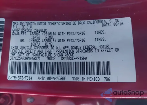 2017 Toyota Tacoma Sr5 V6 from USA, damaged, VIN 3TMCZ5AN3HM046571